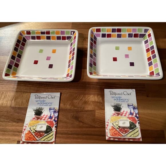 Set of 2 Pampered Chef Simple Additions Serving Trays Plates Tiles Small Square - Picture 6 of 8